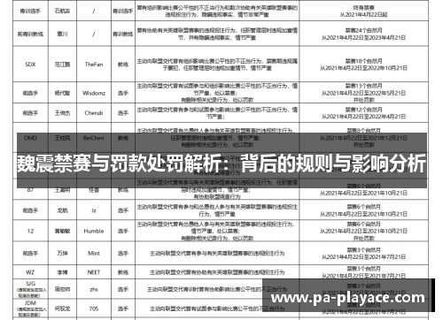 魏震禁赛与罚款处罚解析：背后的规则与影响分析