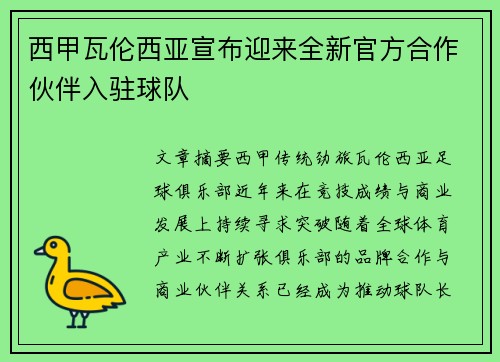 西甲瓦伦西亚宣布迎来全新官方合作伙伴入驻球队